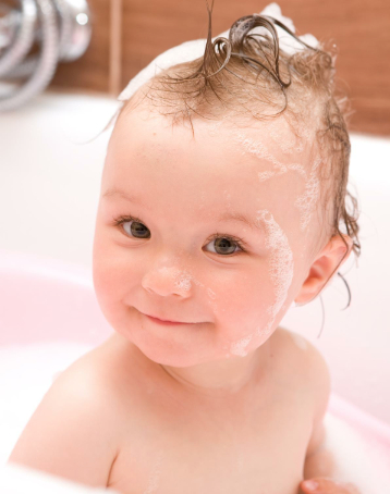 Cute baby taking bath